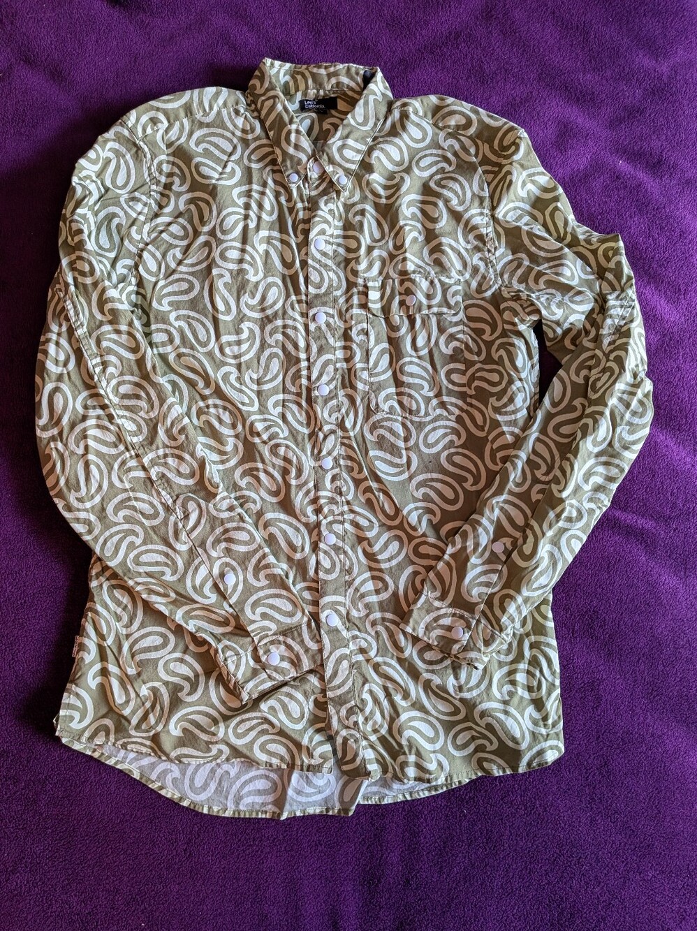 Men's Olive Green Paisley Snap-Down Shirt
